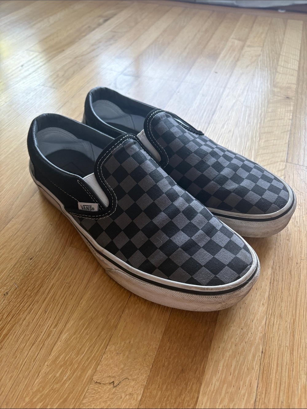 Vans Classic Slip-On Checkerboard Sneakers - Black/Gray size Men 8.5
